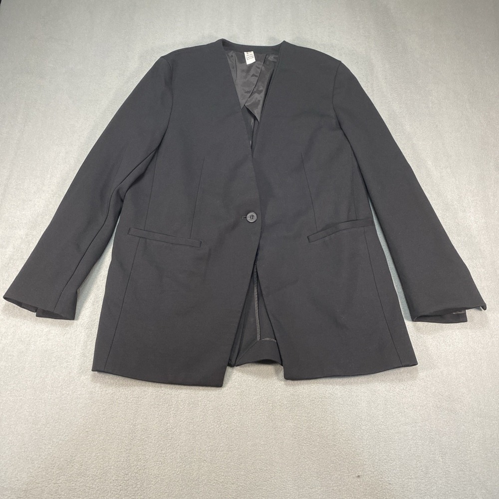 SPANX Perfect Collarless Blazer Womens Medium Black Office Stretch Minimalist